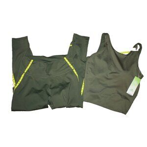 Adidas Leggings and Sports Bra Women's Size L Green Crop Tank & Pants NEW